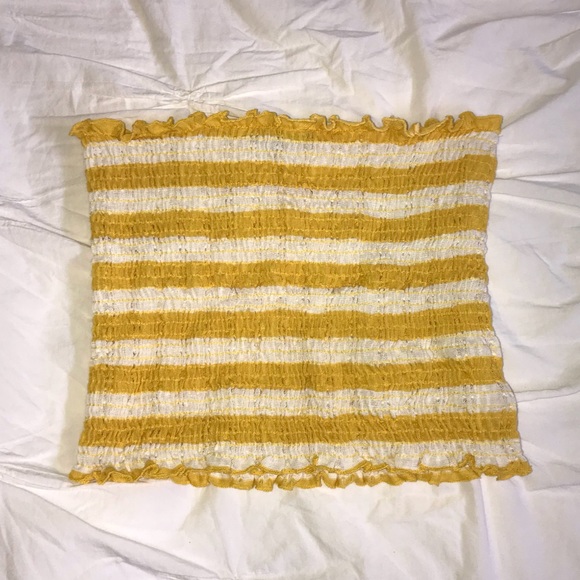yellow and white tube top